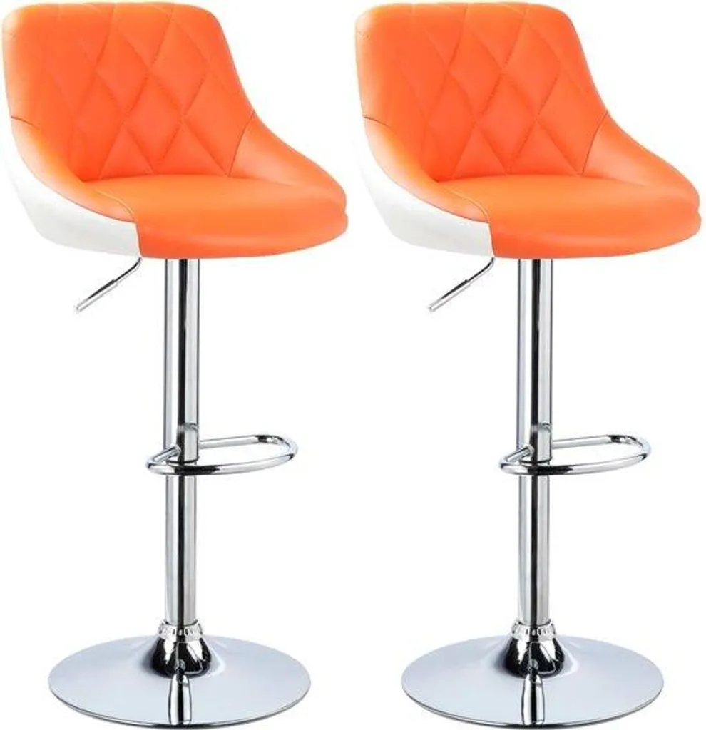 Tabourets de bar réglables pour îlot de cuisine coloris orange et chrome