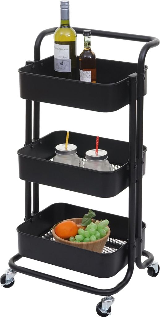 Servierwagen MCW-C64, Küchenwagen Barwagen Teewagen Transportwagen Rollwagen schwarz mit Griff