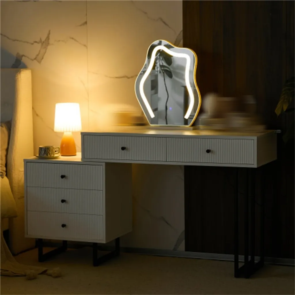 Coiffeuse Miroir LED Tactile Intensité Variable avec Plateau Extensible - 3