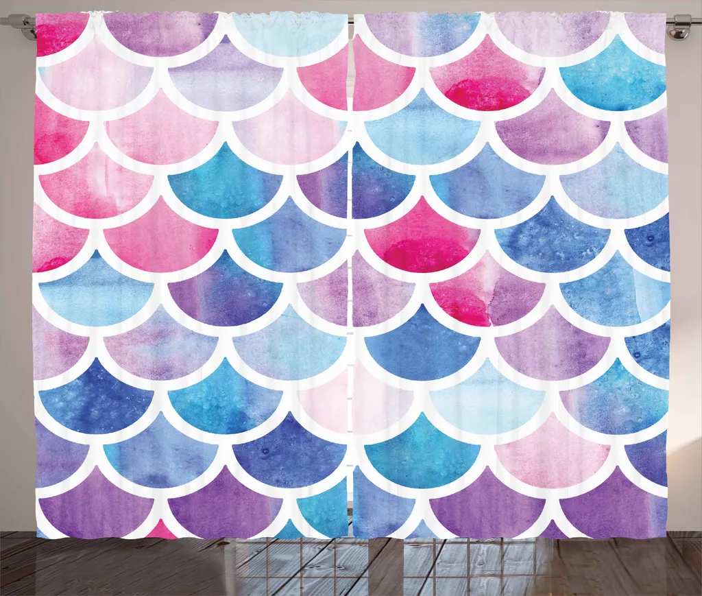 ABAKUHAUS Federe Cuscino Set 4 Pezzi – Sirena Mistico Ragazza – Stampa Digitale Fronte/retro, 45x45 Cm – Morbida Microfibra, Viola/blu/bianco
