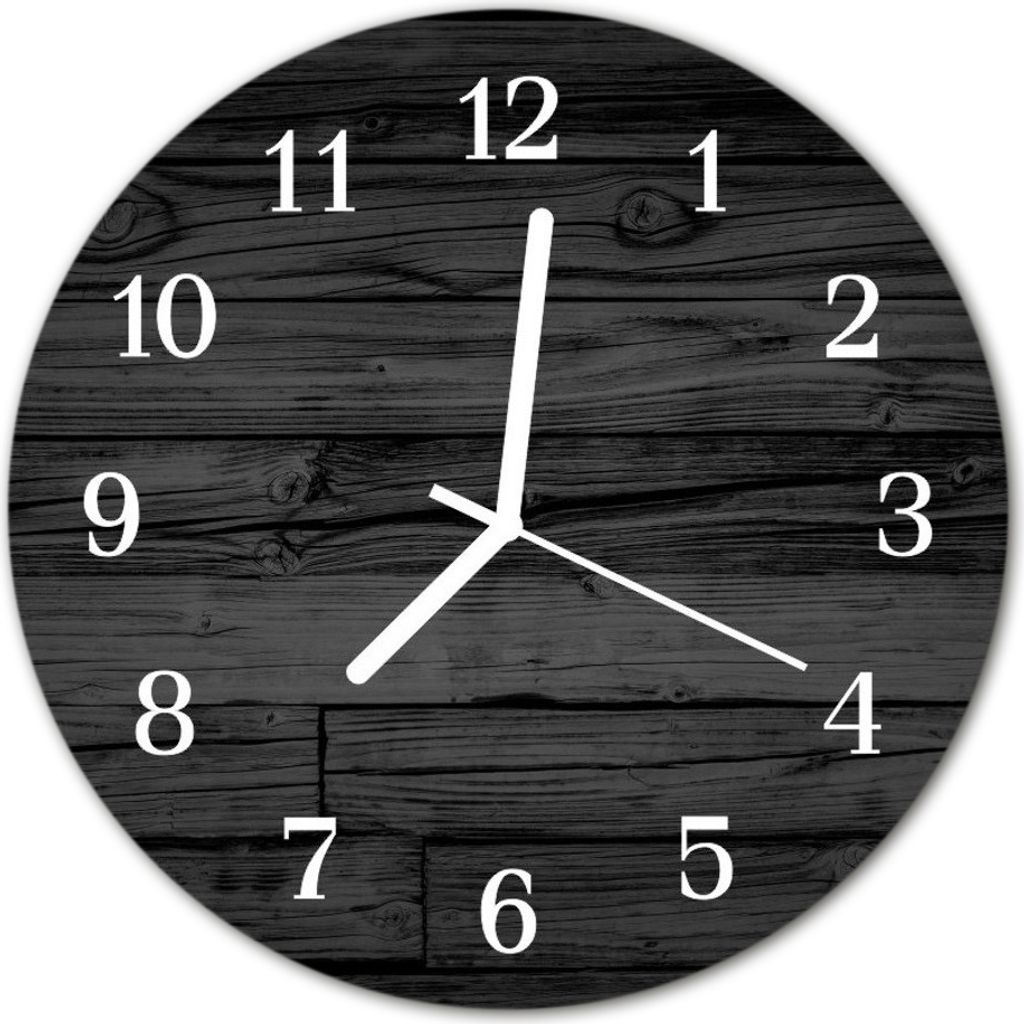 Glasuhr Wanduhr Küchenuhr Echt-Glas 30fi cm Holz schwarz