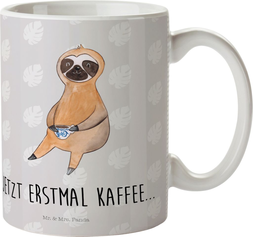 Mr. & Mrs. Panda Kindertasse Faultier Kaffee - Grau Pastell - Geschenk, Pott, Trinklernbecher, Kinderbecher, Haferl, Kaffeetasse, Mehrwegbecher, Co...