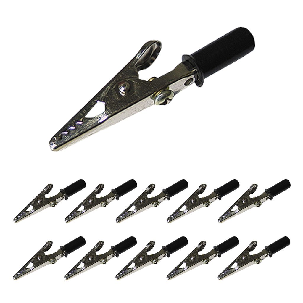 10x Krokodilklemmen Schwarz 55mm isoliert 4mm-Bananenstecker-Buchse Prüfklemmen