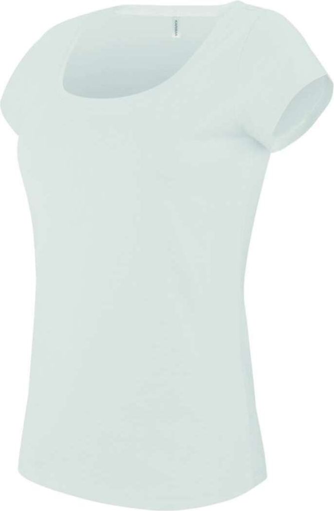 Kariban Damen T-Shirt Baumwolle Kurzarm Boat-Neck Basic Oberteil, Größe:L, Farbe:Weiß