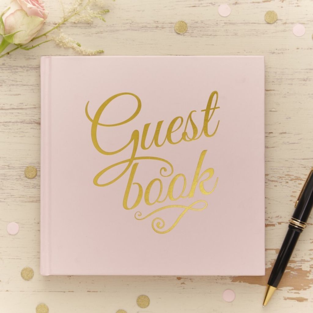Gästebuch Metallic Hochzeit "Guest book" rosa/gold