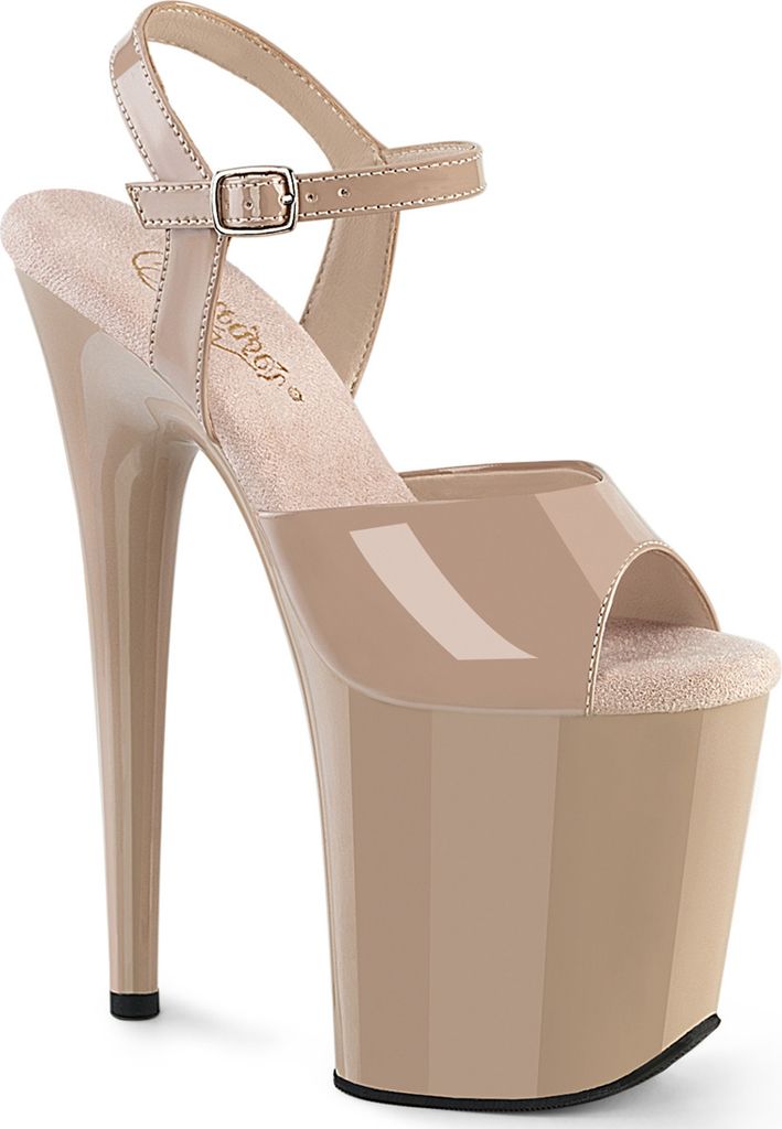 FLAMINGO-809 y Pleaser Damen High-Heels Riemchen Plateausandaletten beige Lack
