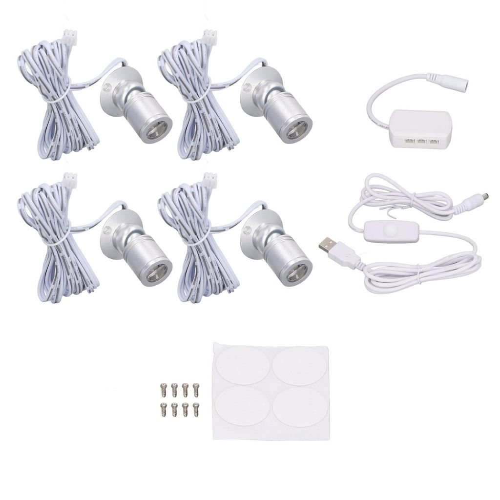 sada 4 LED reflektorov 5V stmievateľných USB, mini výstavné Obrázok produktu 