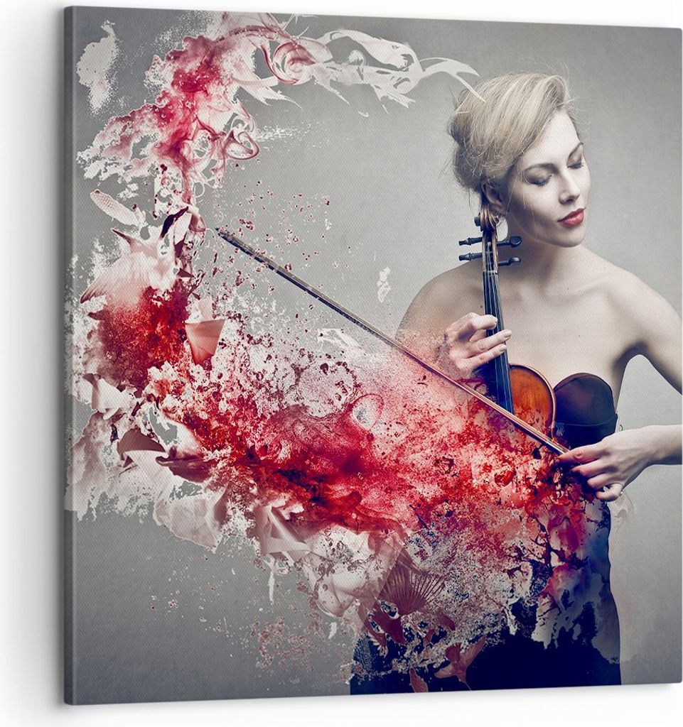 Bild auf Leinwand - Leinwandbild - Frau Violine Musik Instrument - 60x60cm - Wand Bild - Wanddeko - Leinwanddruck - Bilder - Kunstdruck - Wanddekor...