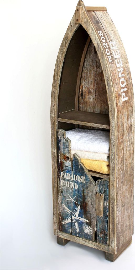 DanDiBo Regal Boot in Bootsform aus Holz Antik 7309 Maritim Bootsregal Badregal Badschrank Braun