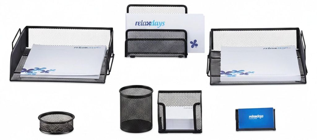 Relaxdays Schreibtisch Organizer Set, 7-teilig, Metall, Produktbild 