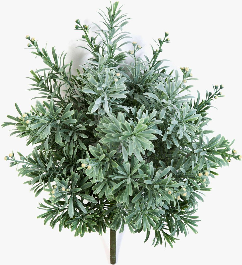 artplants.de Künstlicher Crossostephium Busch SAKIKO, 85 Blätter, grün-Silber, 38cm - Kunst Busch - Deko Pflanze