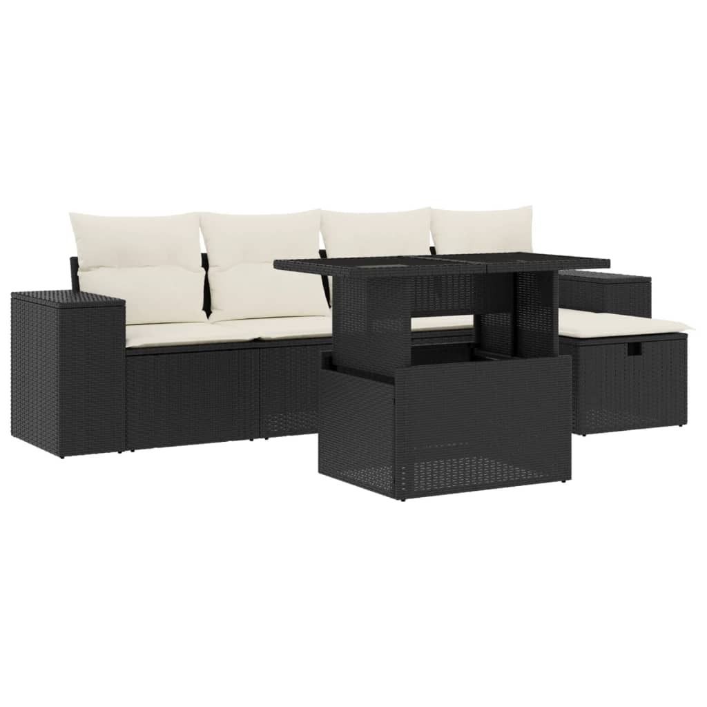 vidaXL 6-tlg. Garten-Sofagarnitur mit Kissen Schwarz Poly Rattan