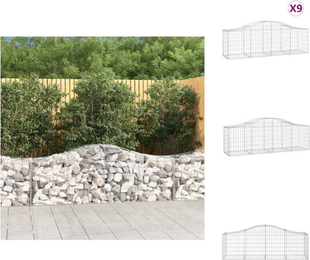 vidaXL Gabionen mit Hochbogen 9 Stk. 200x50x60/80 cm Verzinktes Eisen - Blumentöpfe & Pflanzgefäße