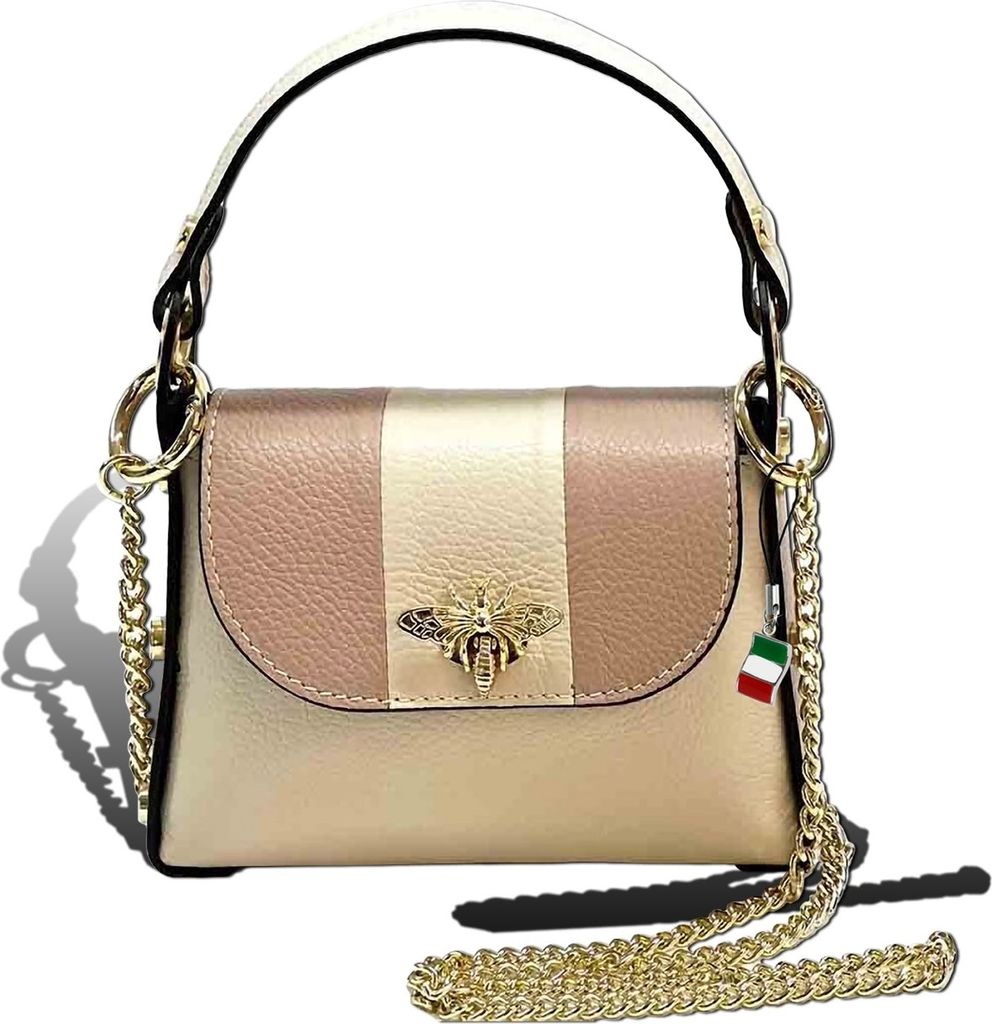 Florence Leder Tasche Damen Umhängetasche beige rosa 19x65x14cm inklusive Italien Flagge D2OTF833IA