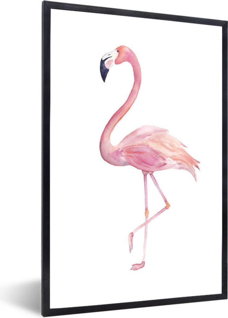 MuchoWow MuchoWow Gerahmtes Poster Aquarell - Flamingo - Rosa 40x60 cm - Poster mit zchwarzem Bilderrahmen - Papierdruck - Wandbilder