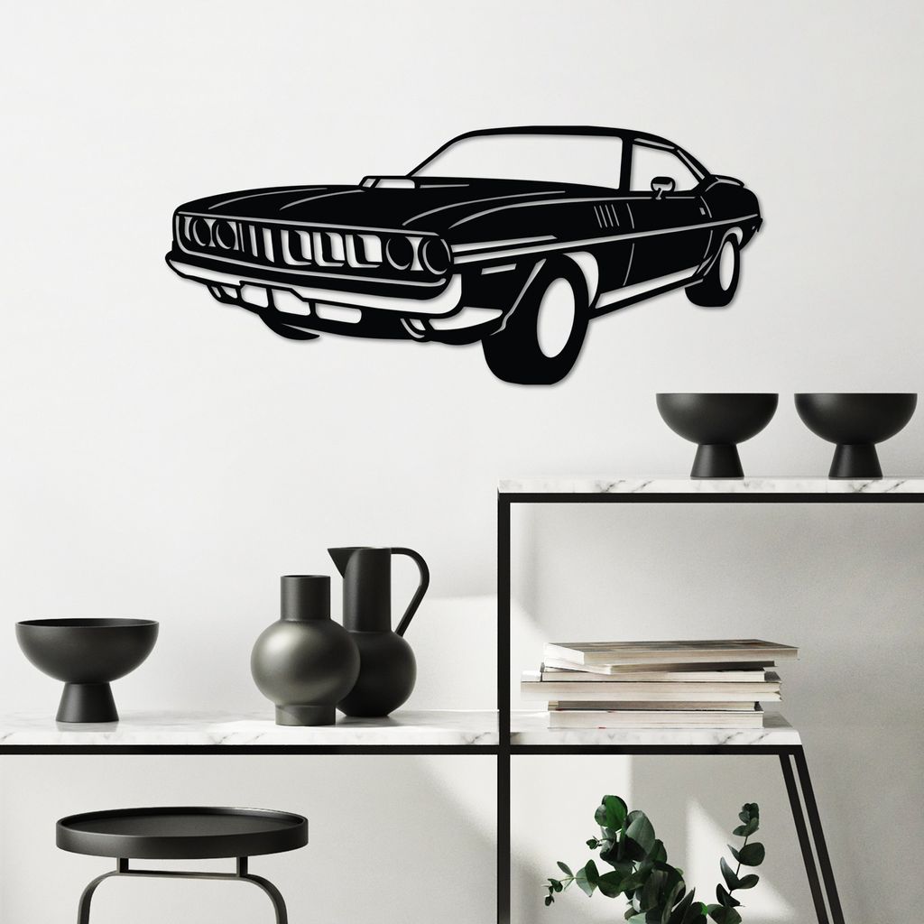 Wallity, Plymouth Barracuda 1971, Dekoratives Wandaccessoire aus Metall, Schwarz, 100 % METALL, 60 x 26 cm