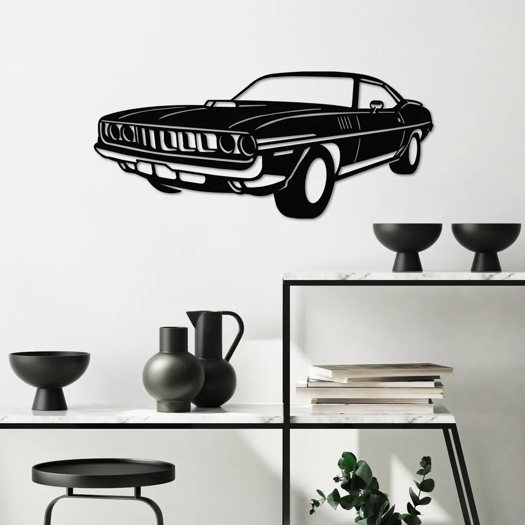 Décoration Murale en Métal Voiture de Collection Plymouth Barracuda 71