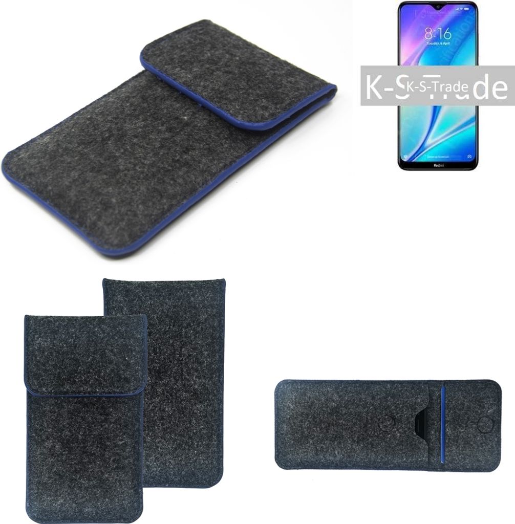 K-S-Trade Handy-Hülle Schutz-Hülle kompatibel mit Samsung Galaxy S9+ Exynos Filztasche Pouch Tasche Case Sleeve Filzhülle dunkelgrau, blauer Rand