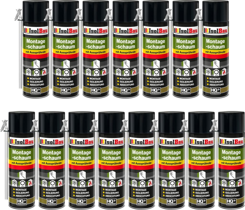 Isolbau 15 x 500 ml Montageschaum mit Aussprührohr - PolyurethanBauschaum für Montage, Isolierung, Abdichtung, Innen & außen