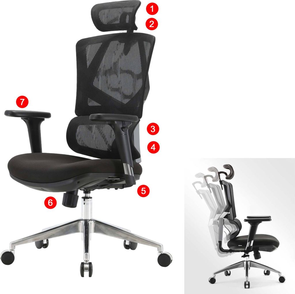 SIHOO Bürostuhl Schreibtischstuhl ergonomisch, Lordosenstütze hohe Rückenlehne 3D-Armlehnen gepolstert schwarz