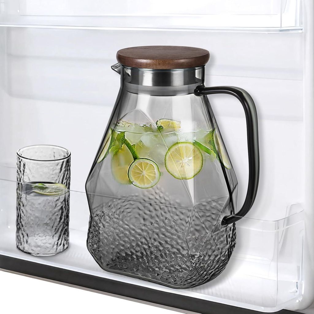 ecooe Glaskaraffe 1.8L Wasserkaraffe mit Deckel Schwarz Produktbild 