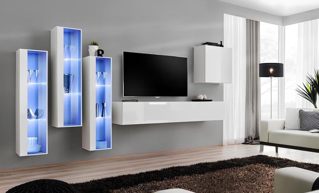 Weiß Komplett Design Wohnwand Sideboard 4x Schrank RTV Lowboard TV Ständer