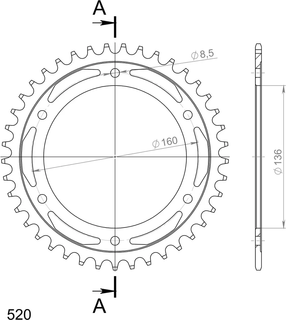 Couronne Moto Acier Supersprox 41 Dents Pas 520 Noir RFE-5:41-BLK