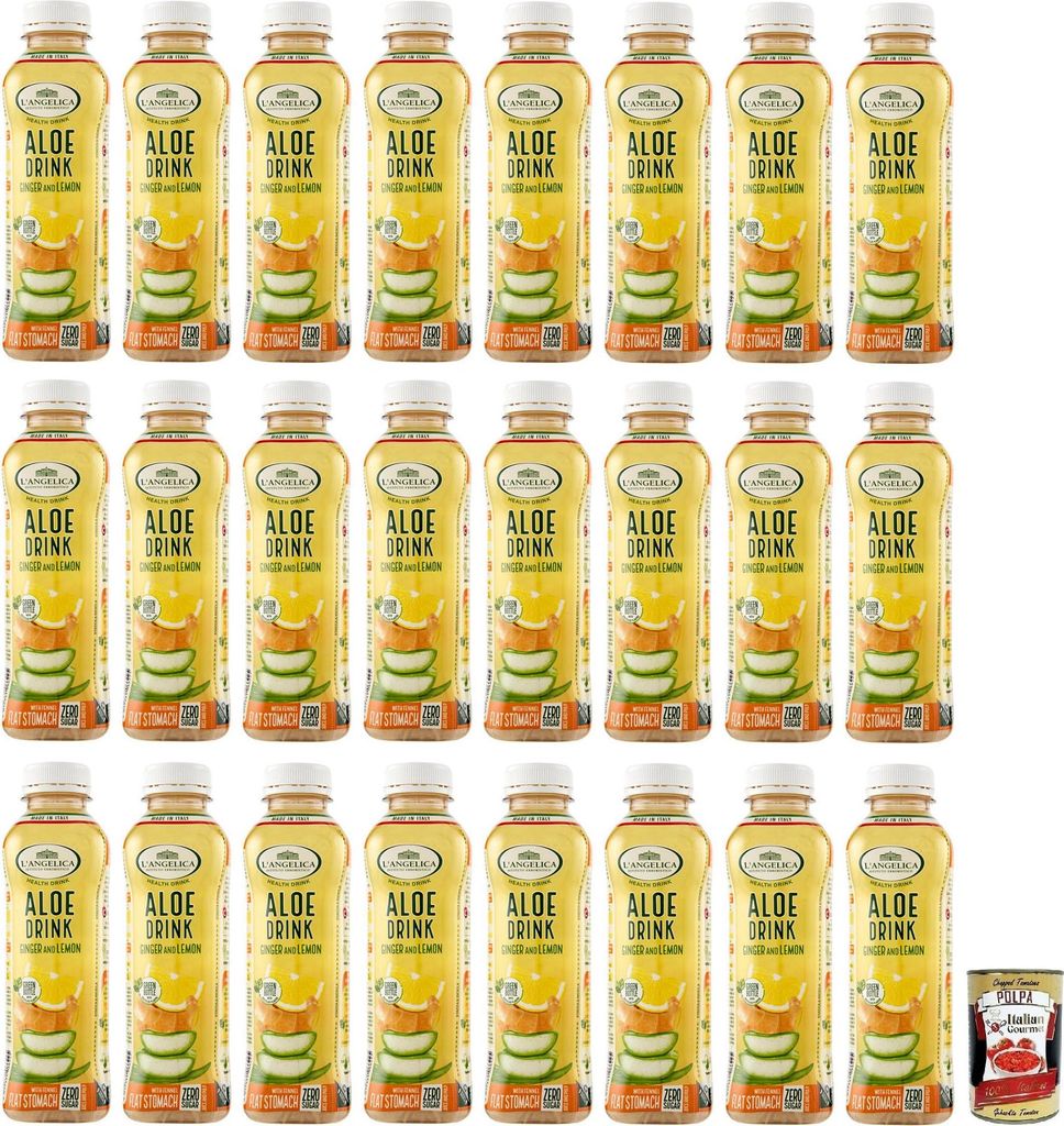 24x L' Angelica Health Drink Null Zucker Aloe Drink, Getränk auf Basis von Aloe Vera,mit Ingwer- und Zitronengeschmack,Einweg-PET-Flasche 500ml + ...