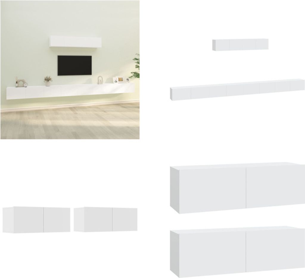 vidaXL 6 tlg. TV Schrank Set Weiß Holzwerkstoff - TV-Schrank-Set - TV-Schrank-Sets - Wohnwand - Schrankwand