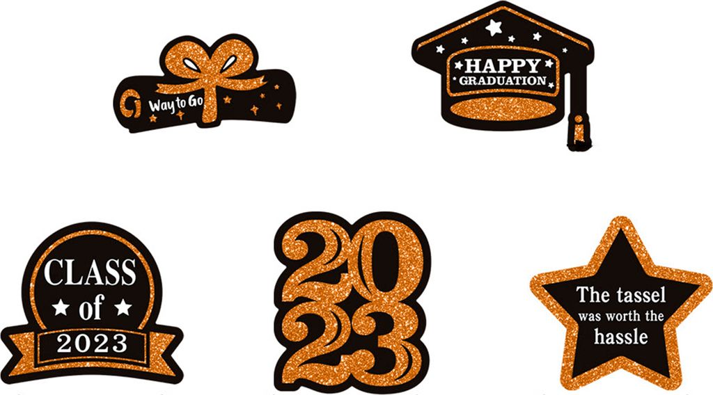 1 Set Tortenaufsatz mit Bachelor-Hut, Buchstaben-Design, glitzerndes Dekopapier, Abschlussklasse 2023, Cupcake-Aufsatz, Partyzubehör, Orange