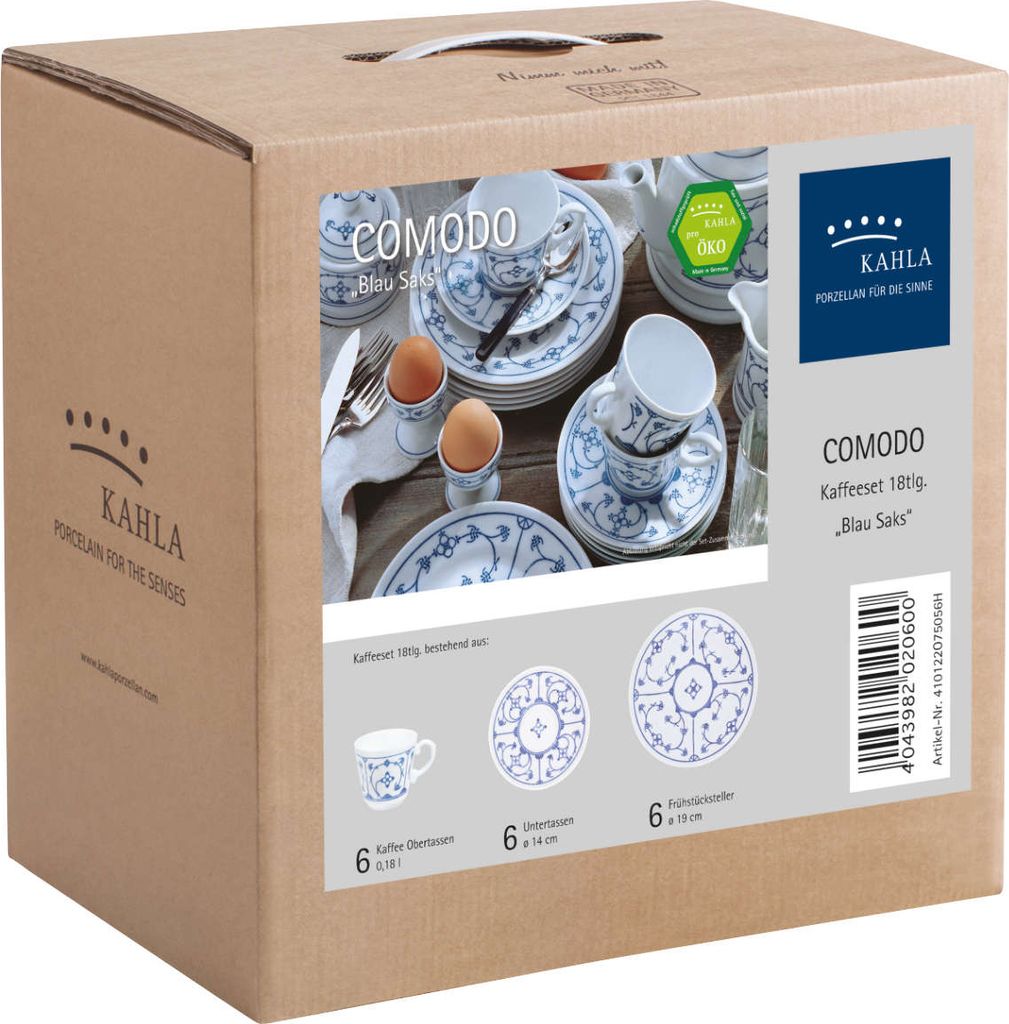 Kahla Blau Saks Indisch Blau Stohblumenmuster Kaffee-Set 18-tlg.