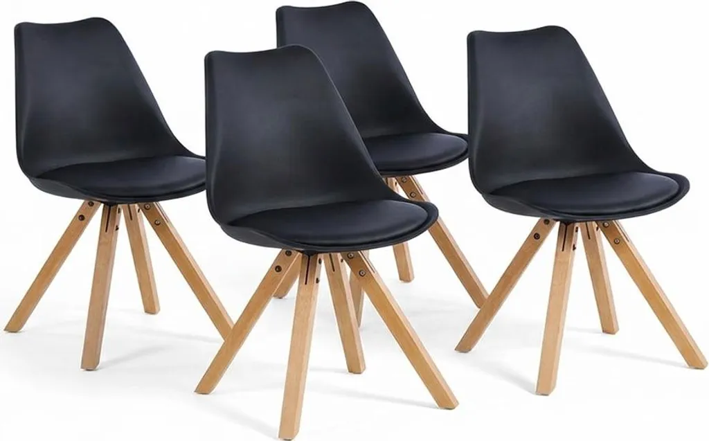Set 4 Sedie Design Nordico Sabina: Eleganza Nera e Gambe Legno