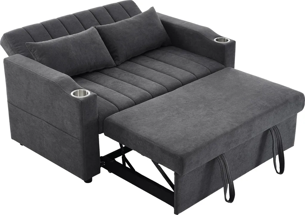 Canapé Convertible pour Studio avec Lit d'Appoint et Porte-Gobelet Gris