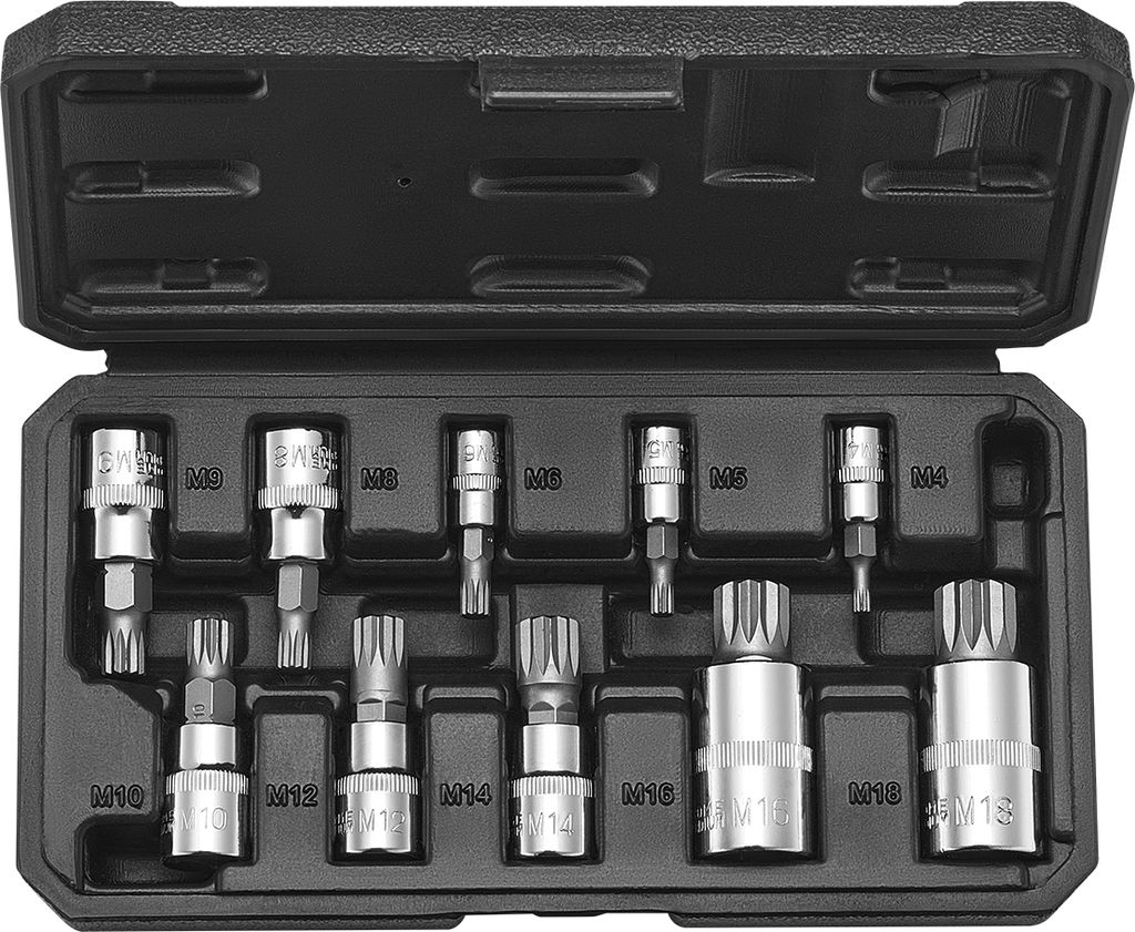 VEVOR XZN Dreikant Spline Bit Steckschlüsselsatz, 10-teilig M4 – M18, hochwertiger Cr-V-Stahl, 1/4 Zoll, 3/8 Zoll und 1/2 Zoll Antriebe