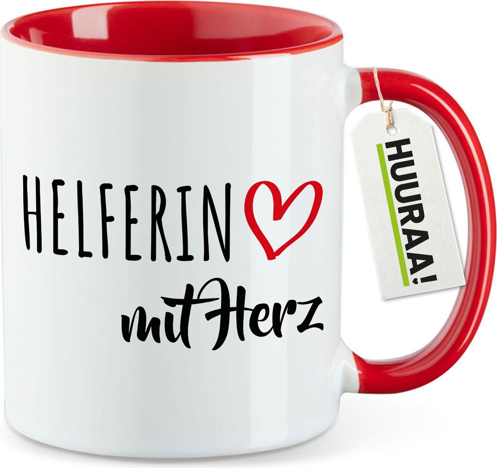 Huuraa Kaffeetasse Herferin mit Herz 330ml Rot Keramik Kaffeebecher Geschenkidee