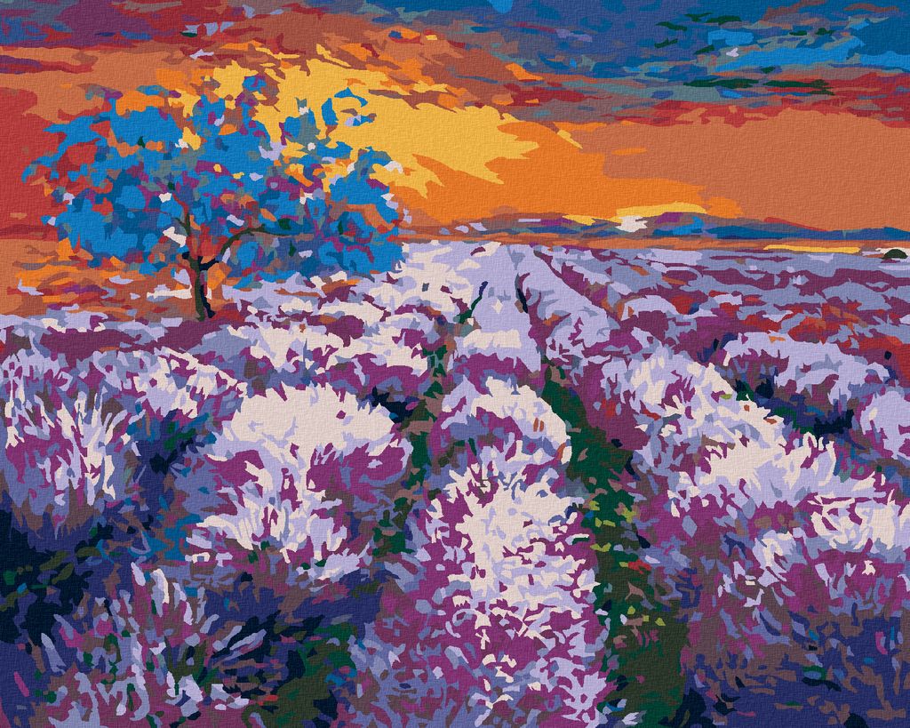 Zuty - Malen nach Zahlen - LAVENDELFELD BEI SONNENUNTERGANG II, 40x50 cm, mit Keilrahmen (bereits gespannt)