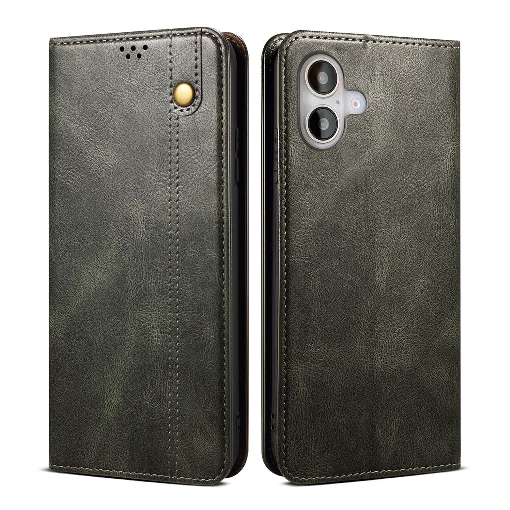 Hülle für iPhone 16 Plus Leder Brieftasche Schutzhülle mit Standfunktion Grün
