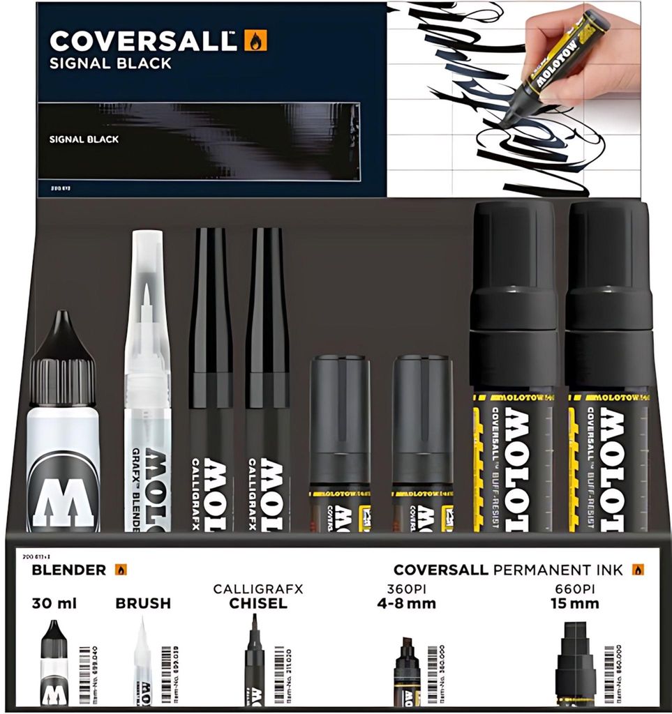 Molotow COVERSALL Marker Selection 33er Sales Display, Signal black