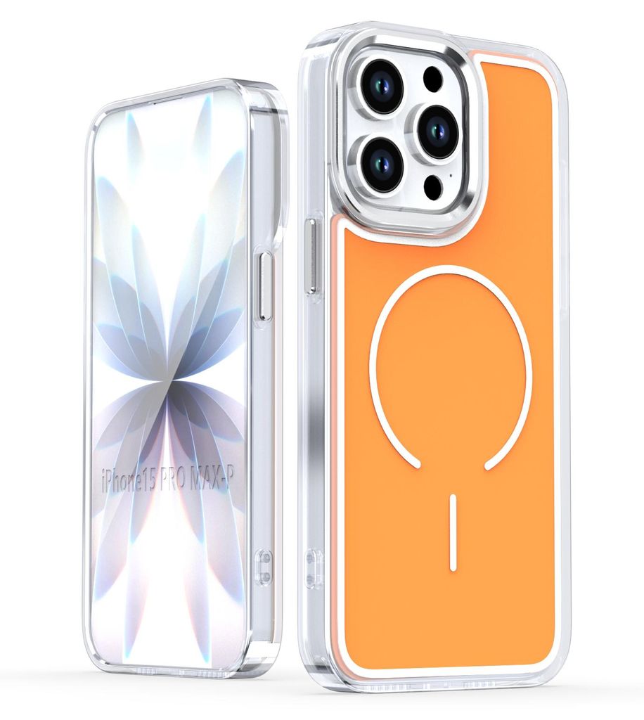 Magnetische Hülle für iPhone 14 Pro Max, Dünn Klare Stoßfest Handyhülle, Kompatibel mit MagSafe Orange