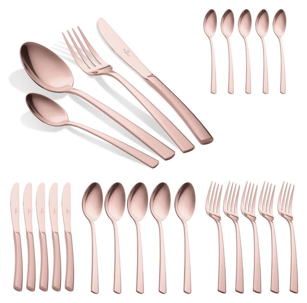 Vedo FerroSet Posate Oro Rosa Lucido | Posate Acciaio Inox per Lavastoviglie 24 Pezzi | Set 6 Persone Alta Qualità