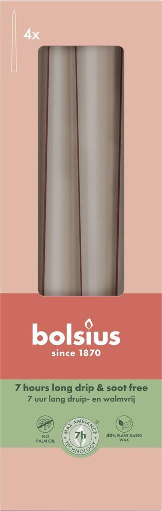 Bolsius Spitzkerzen helles taupe 24,5 cm Ø 2,4 cm 4 Stück