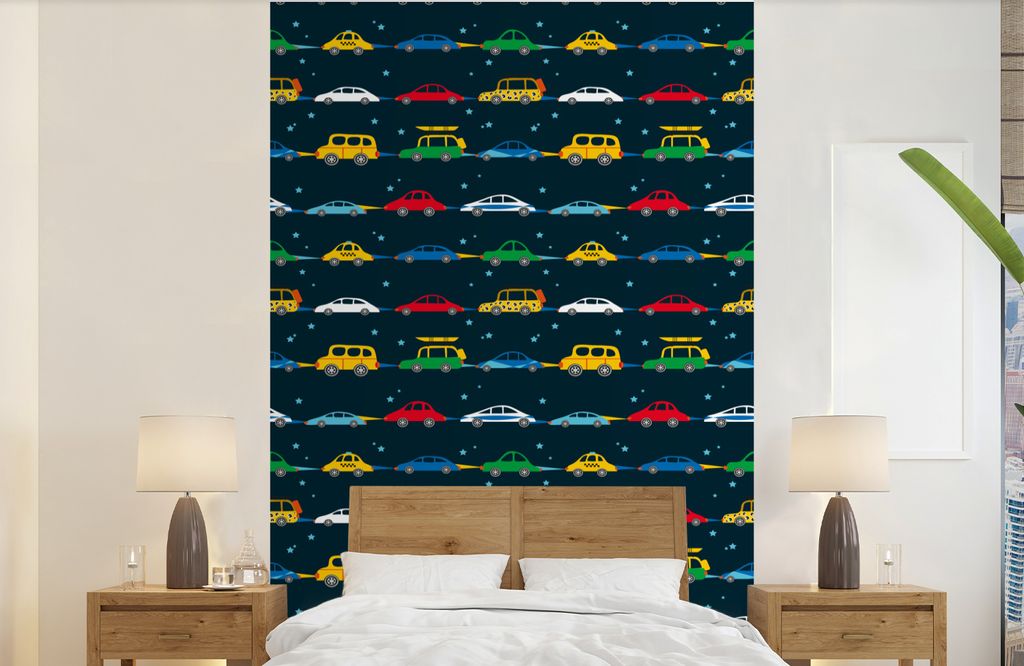 MuchoWow Fototapete für Wohnzimmer oder Schlafzimmer Wandtapete Vinyl Motivtapete Muster - Auto - Raumfahrt - Kind - Kinder - Kinder - 190x300 c...