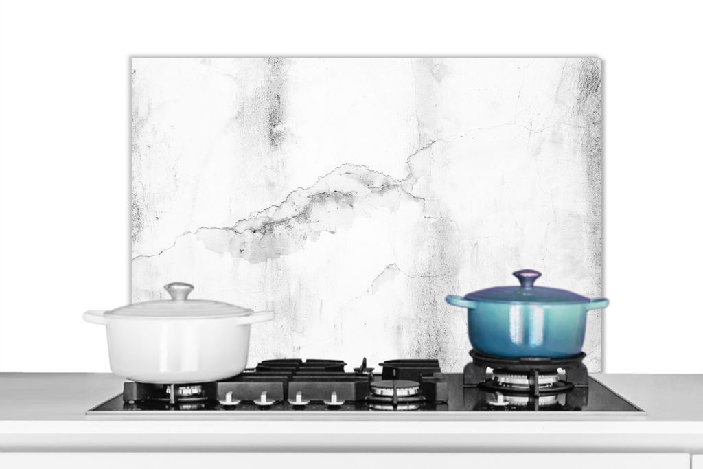 KitchenYeah Spritzschutz Küche - Küchenrückwand - Wandschutz für Herd und Spüle - Konkret - Industriell - Grau - Weiß - Retro 90x60 - Alu-D...