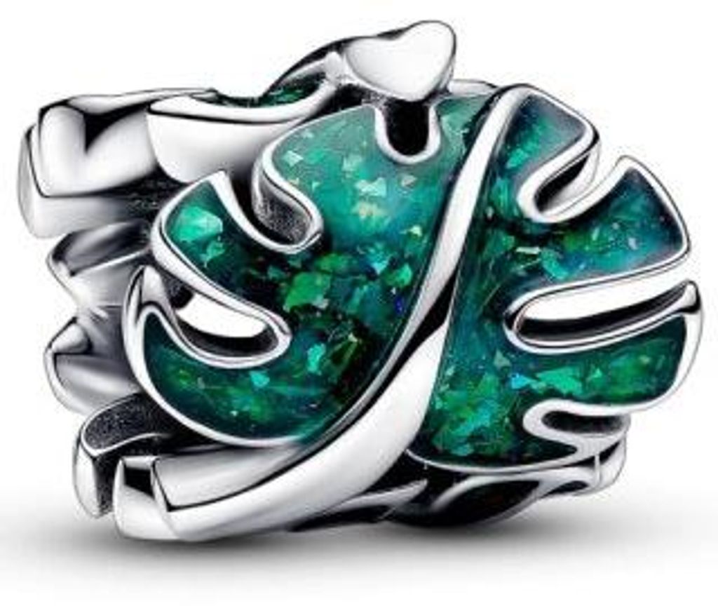 Pandora Charm Ladies Monstera Leaves Enamel Green Silver Zdjęcie produktu 