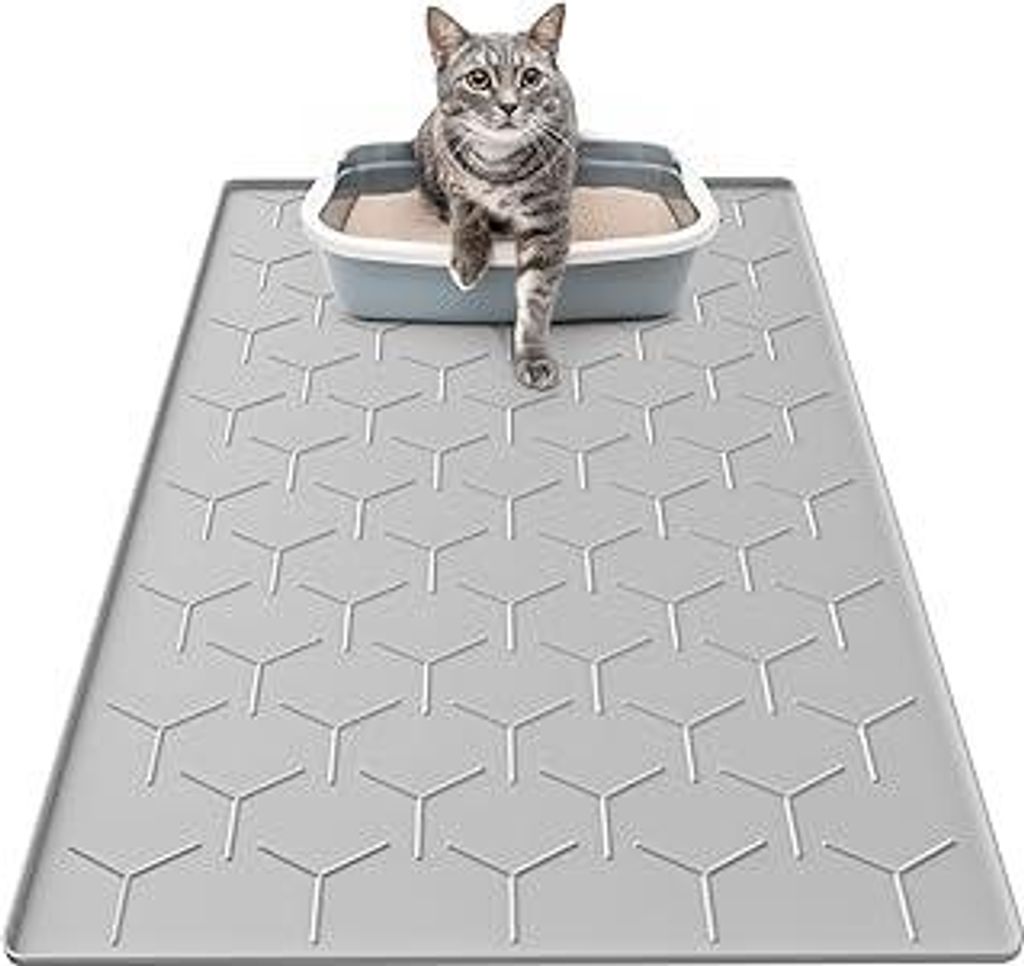 Katzenklo Matte, 86x56cm Silikon Katzenstreu Matte Groß, wasserdichte Katzenmatte Katzenklo Unterleger, Katzenstreumatte, Leicht zu Reinigen, Grau