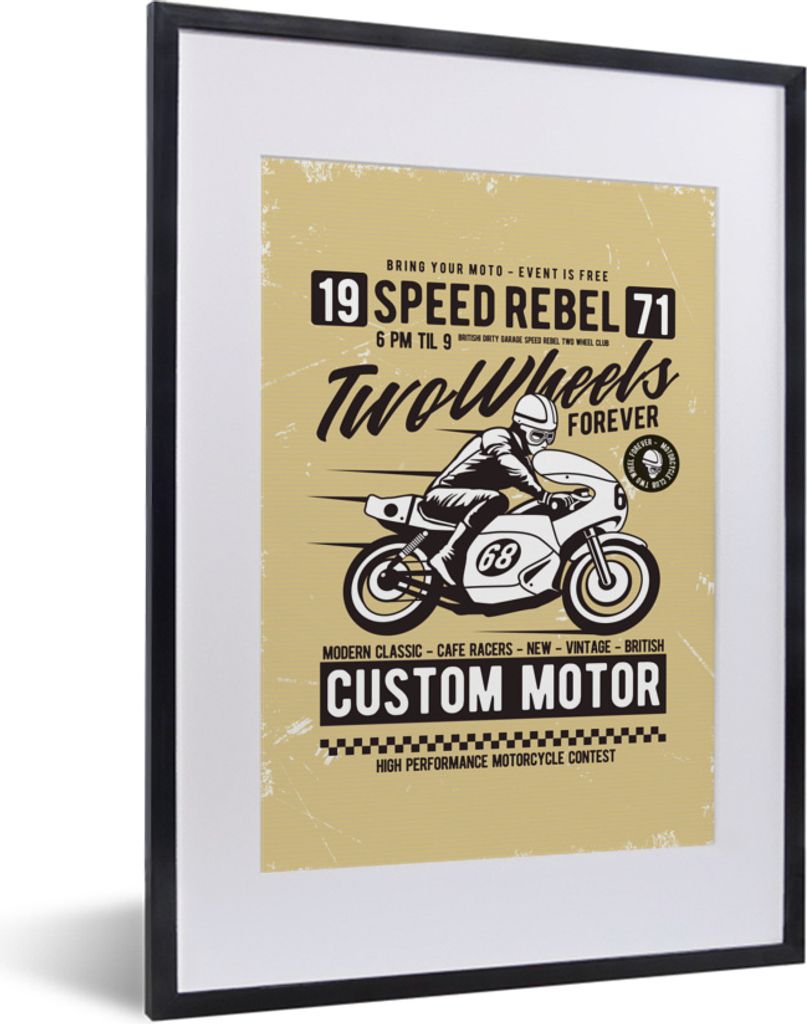 MuchoWow MuchoWow Gerahmtes Poster Motorrad - Briefe - Jahrgang 30x40 cm - Poster mit zchwarzem Bilderrahmen - Wandposter Schlafzimmer