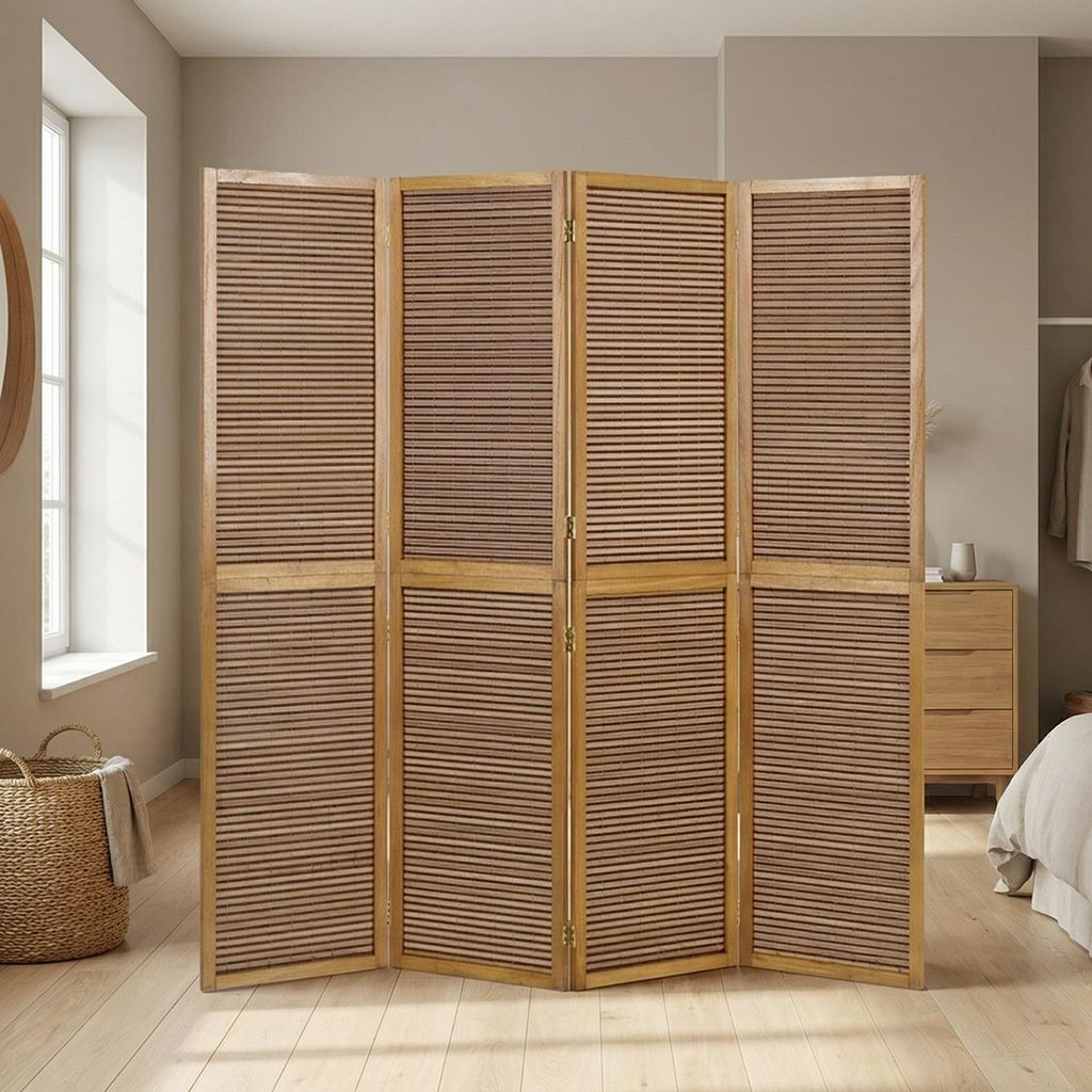 Homestyle4u Screen room divider 4 kusy drevo bambus hnedá Obrázok produktu 