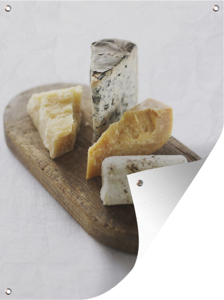 MuchoWow 30x40 cm Outdoor-Poster Gartendeko Sichtschutz Garten Poster für den Garten Käse - Gouda - Holz