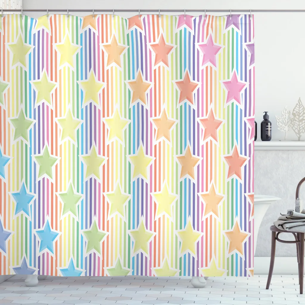 Tenda Doccia ABAKUHAUS 175x180 Lavabile - Arcobaleno Stelle per Bambini
