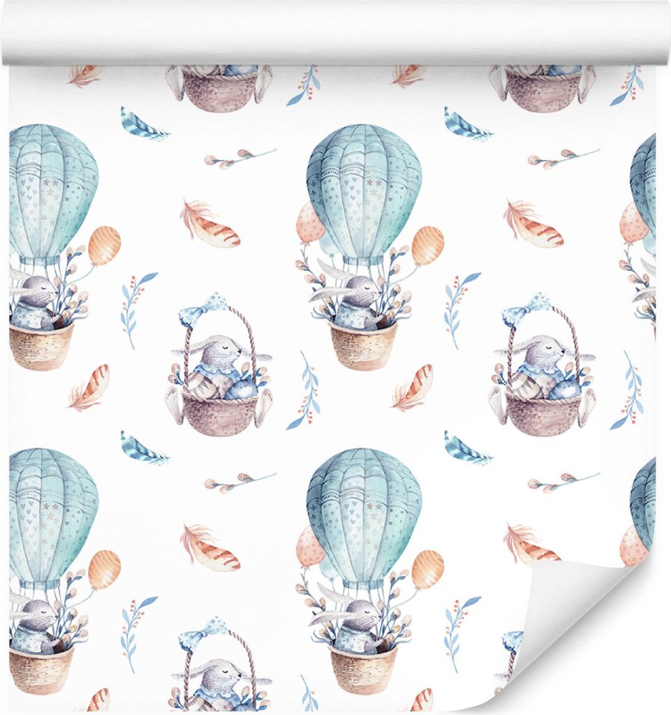 10m VLIES TAPETE Rolle Kinderzimmer Hasen Himmel Luftballons Aquarell XXL